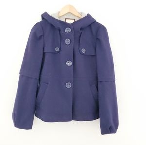 Anthropologie navy blue cropped pea coat with hood size 8